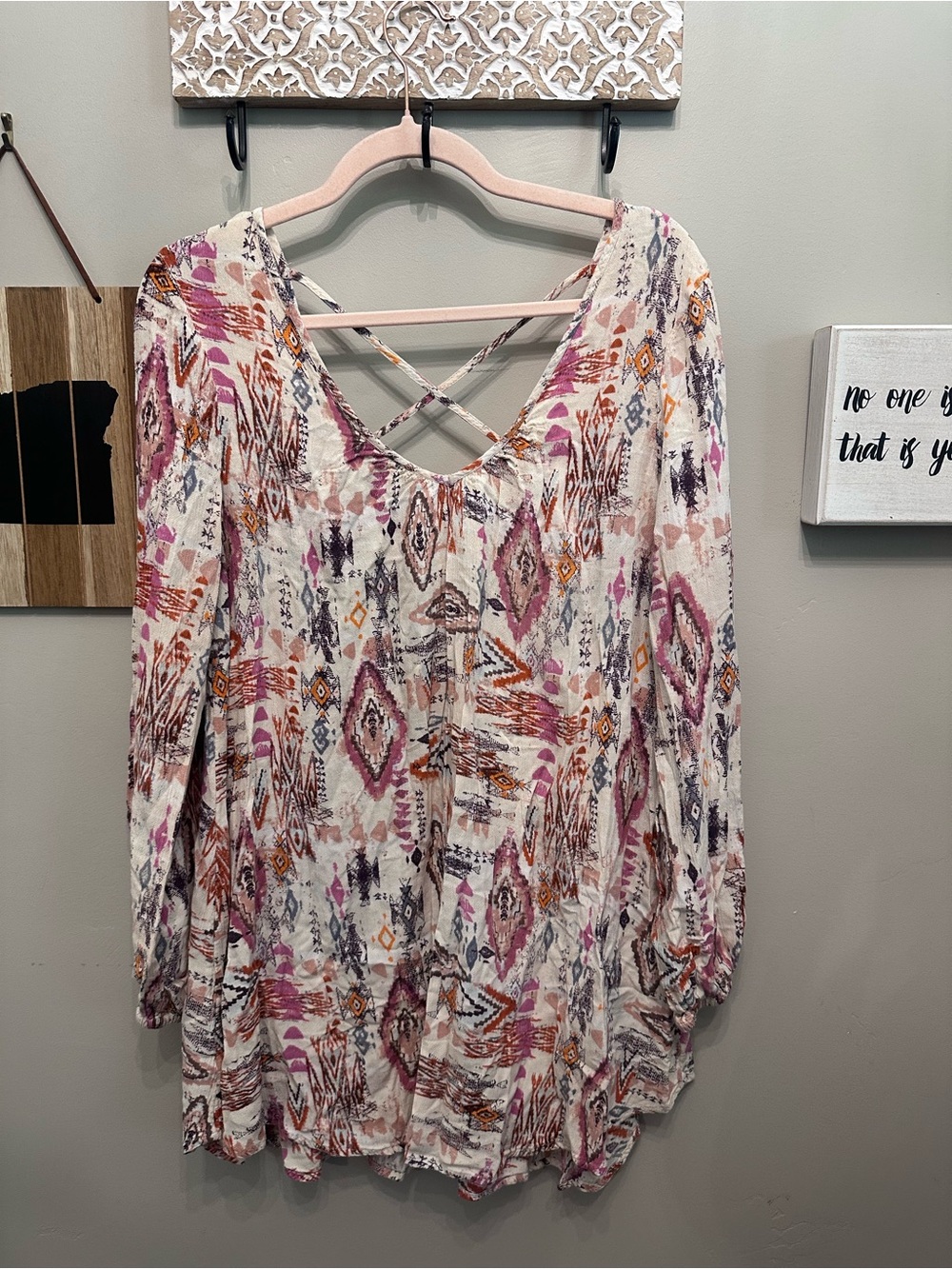Billabong Cream Tunic with Pink, Orange & Purple Aztec Print